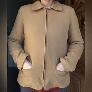 Vintage Wool Blend Tan Camel Women's Zip Jacket size 8